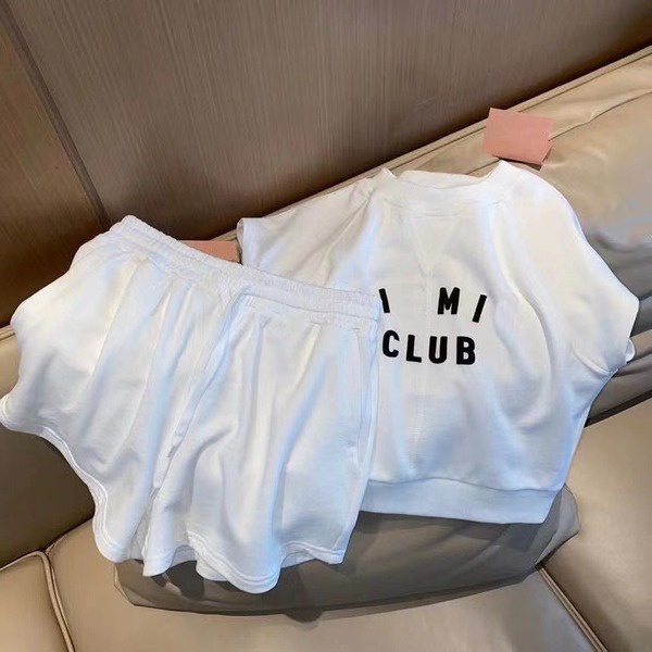 Set Áo Thun Ngắn Tay In Chữ + Quần short Lưng Cao Ống Rộng Thời Trang Mùa Hè Mới Cho Nữ