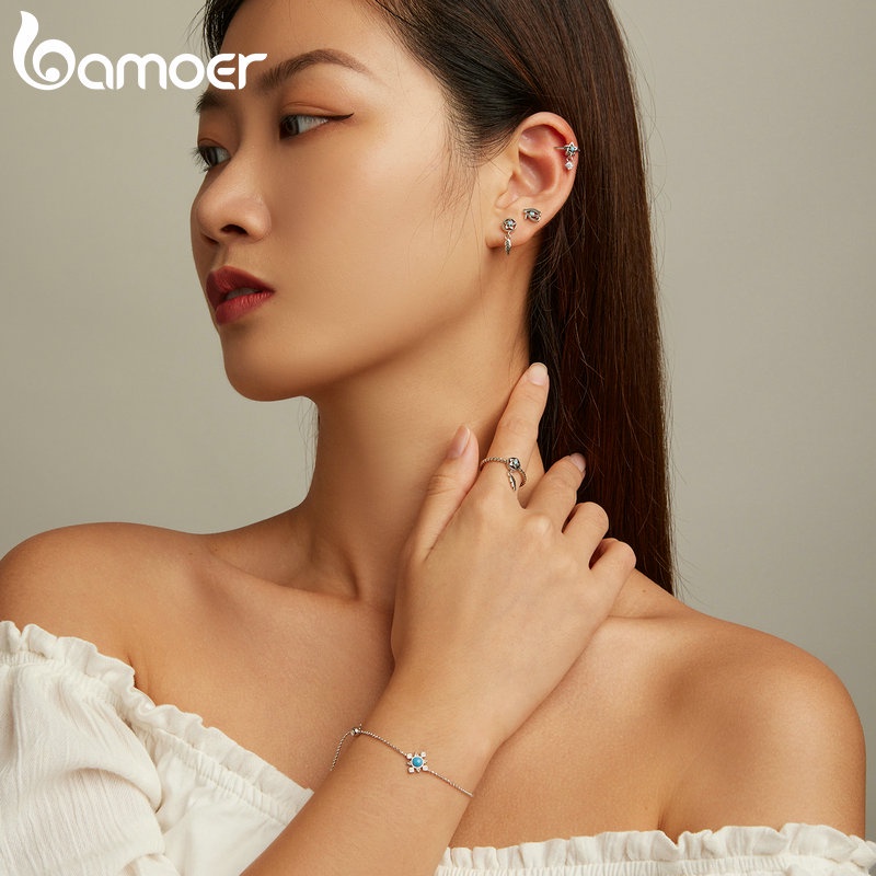 Bông tai BAMOER bạc 925 100% đính đá nhiều màu sắc độc đáo