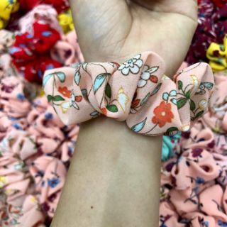💕Cột tóc vải Scrunchies vải đũi in hoa