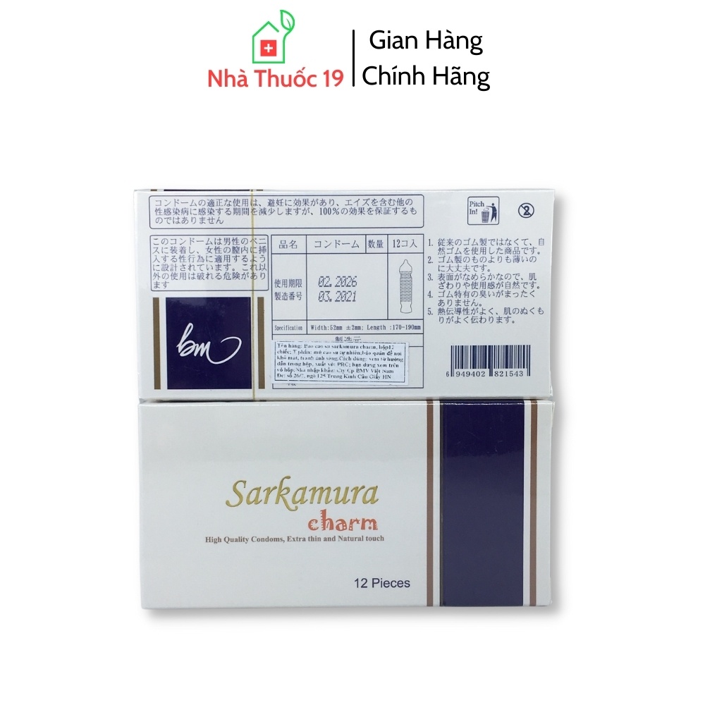 Bao Cao Su SARKAMURA CHARM (Hộp 12 Chiếc) Bao Cao Su Nhật Siêu Mỏng Bi Nhỏ Li Ti