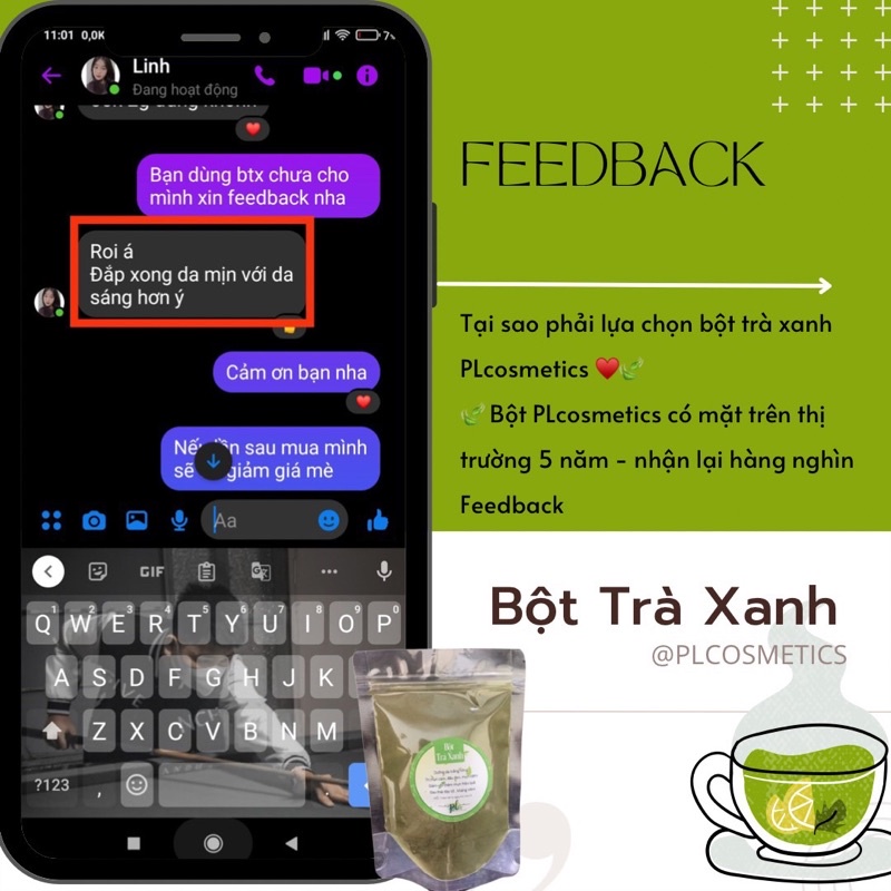 Bột Trà Xanh PL Cosmetic 100g Nguyên Chất