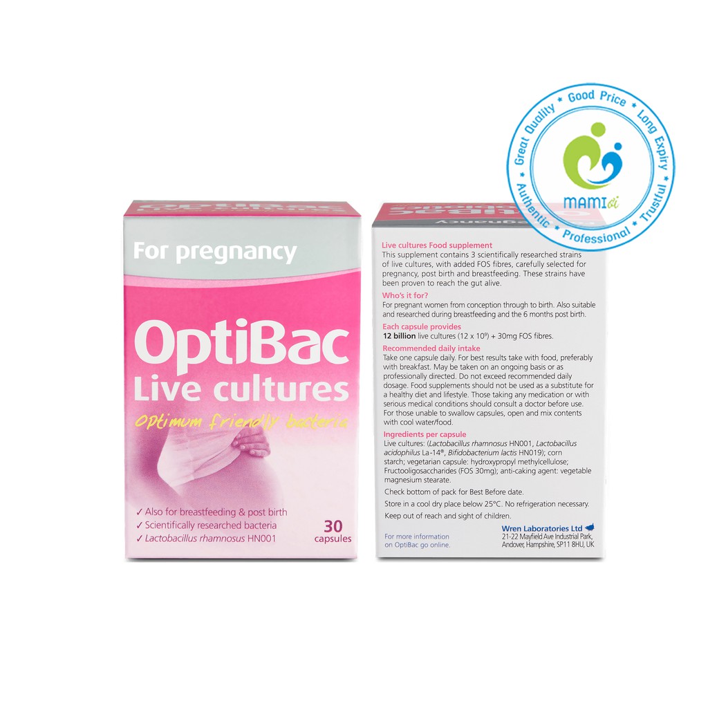 Men vi sinh (30v) tăng cường sức khỏe đường ruột mẹ bầu và sau sinh Optibac Probiotics For pregnancy, UK