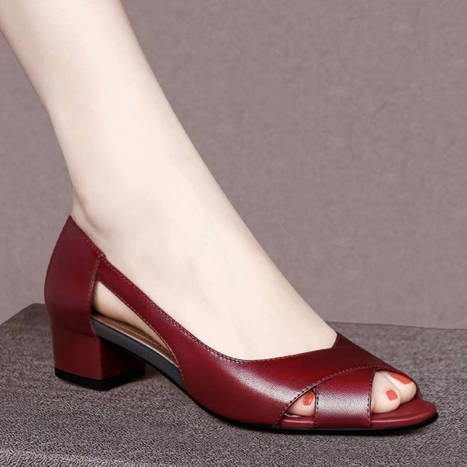 Giày Sandal Cao Gót Da Mềm Thời Trang 2022 Cho Phụ Nữ Trung Niên #4