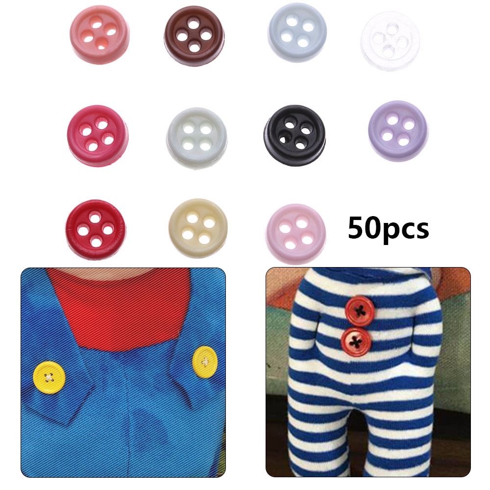 Set 50 cúc tròn Mini nhiều màu chuyên dụng may đồ búp bê