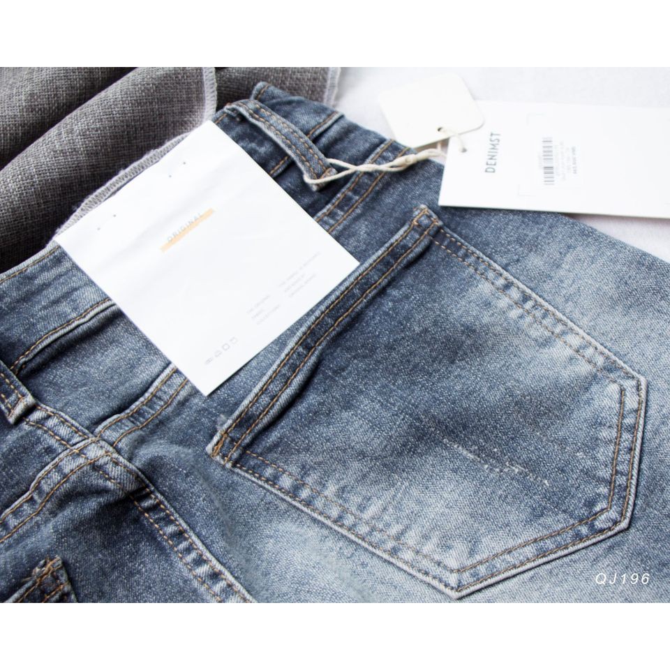 Quần Jean nam xanh xước Carrot Fit DENIMST 196