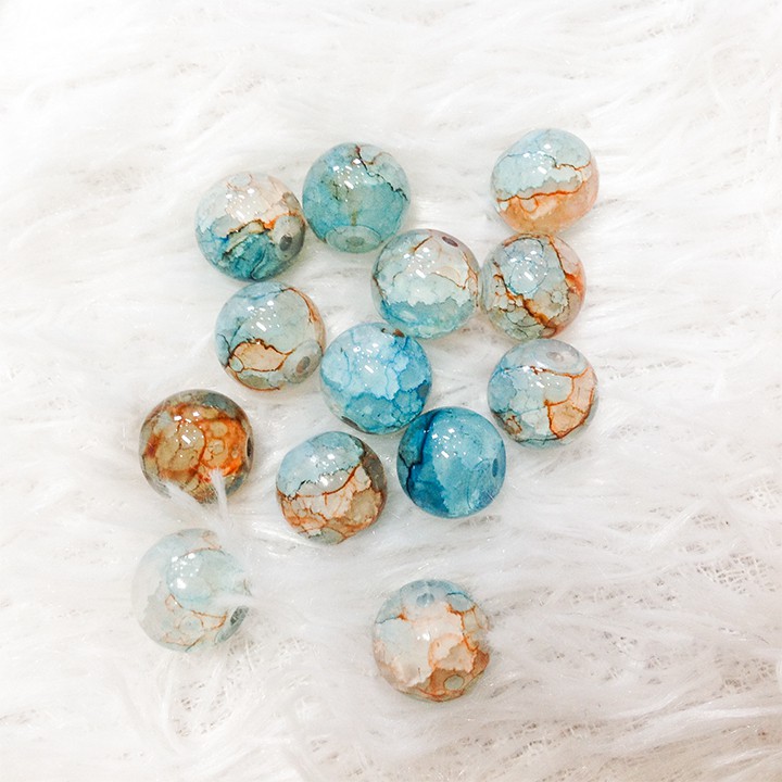 Hạt đá phong thủy có hoa văn làm vòng đeo tay cá tính size 1cm