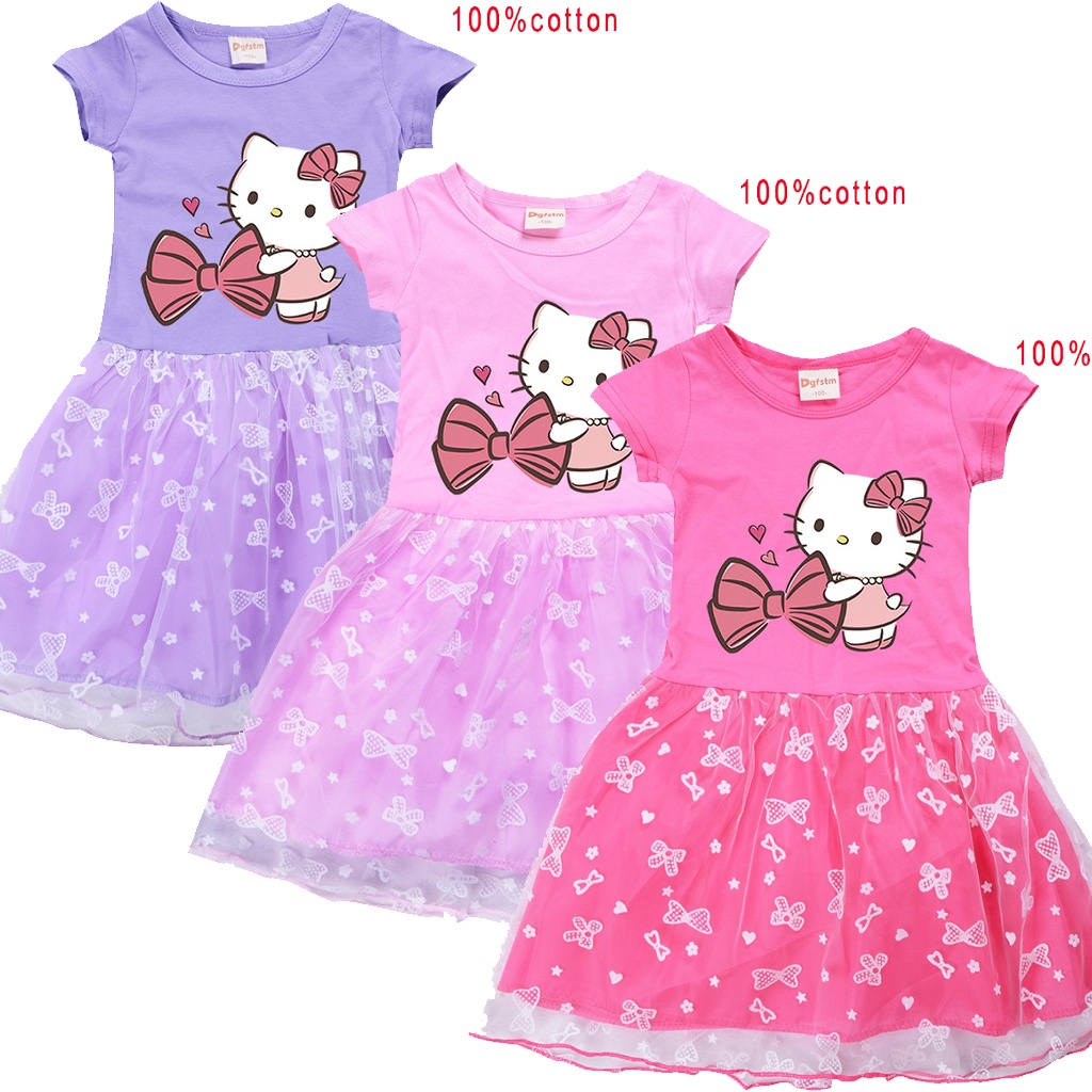 Hoạt Hình Đầm Xoè Tutu Tay Ngắn Hình Hello Kitty Cho Bé Gái
