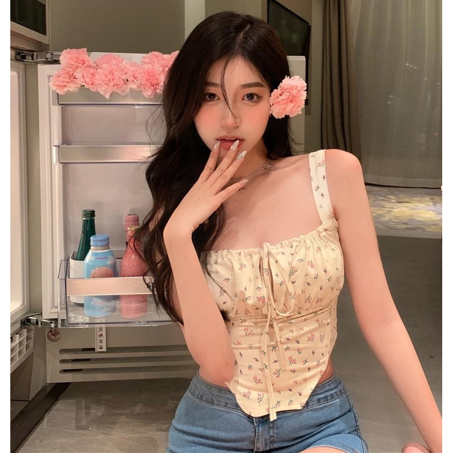 Áo Hai Dây Họa Tiết Hoa Thời Trang Mùa Hè Phong Cách Retro