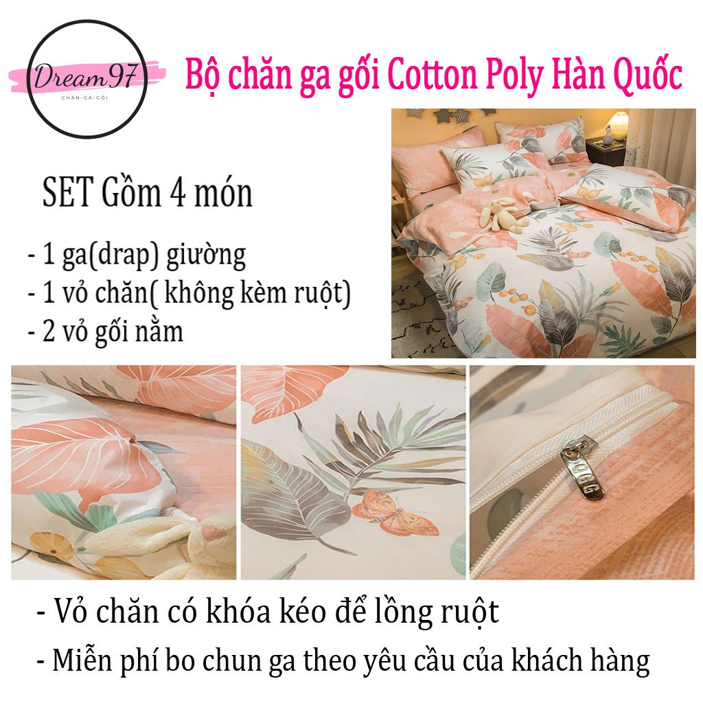 Chăn ga gối Cotton Poly cao cấp Drap giường cotton Họa tiết lá mùa thu Dream 97 Store