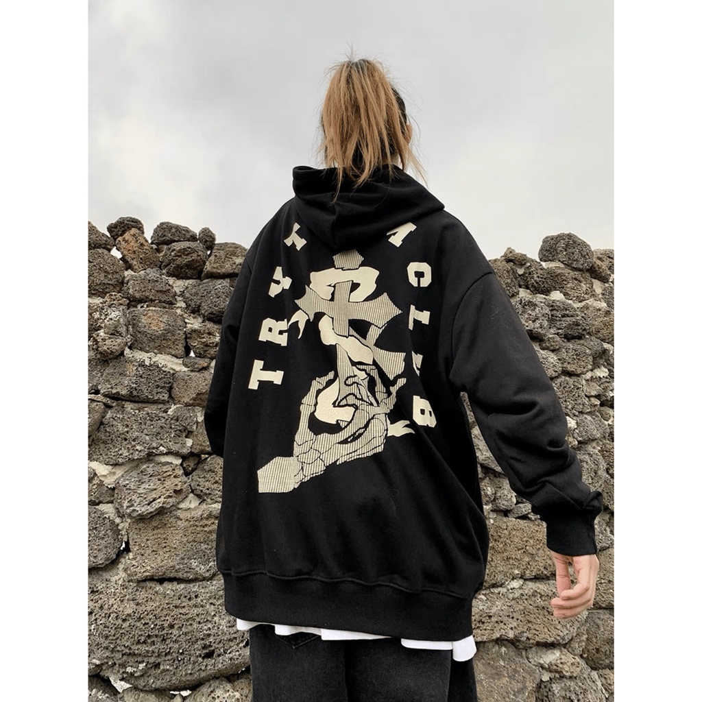 Áo Hoodie Nỉ Dáng Rộng Form Oversize Unisex Nam Nữ In Hai Mặt TRY