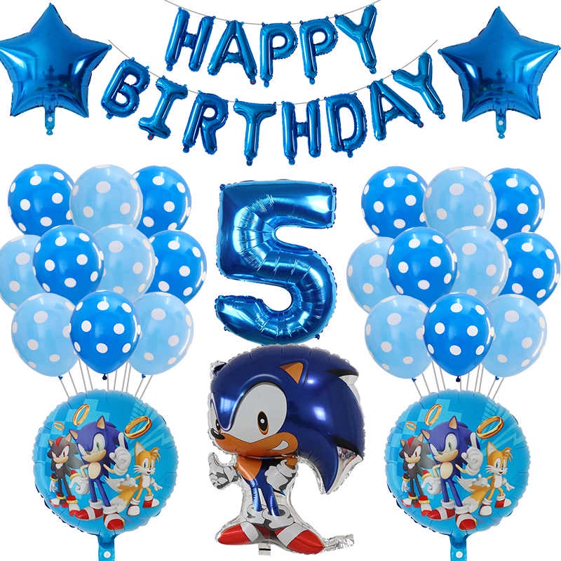 Set 39 Bong Bóng 30 Inch Hình Nhím sonic Trang Trí Tiệc Sinh Nhật Cho Bé