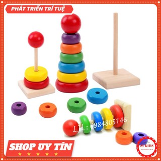 Tháp gỗ cầu vồng nhiều màu mini cho bé