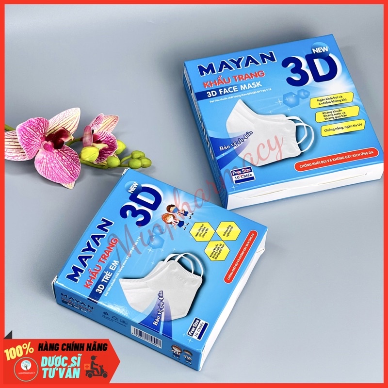 Khẩu trang 3D MAYAN cao cấp Trẻ em Hộp 10 cái - Minpharmacy