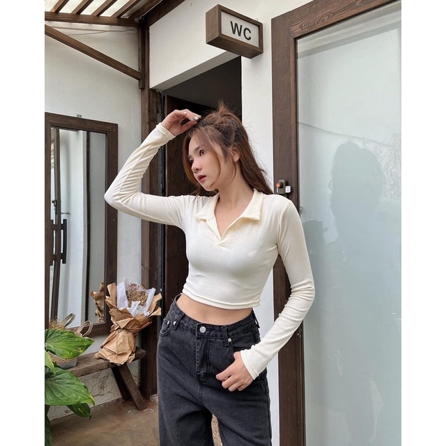 POLO CROPTOP TAY DÀI▪Áo Polo tay dài chất dày dặn