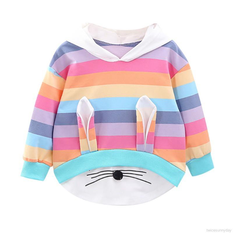 Áo hoodie tay dài kẻ sọc in hình hoạt hình cho bé gái