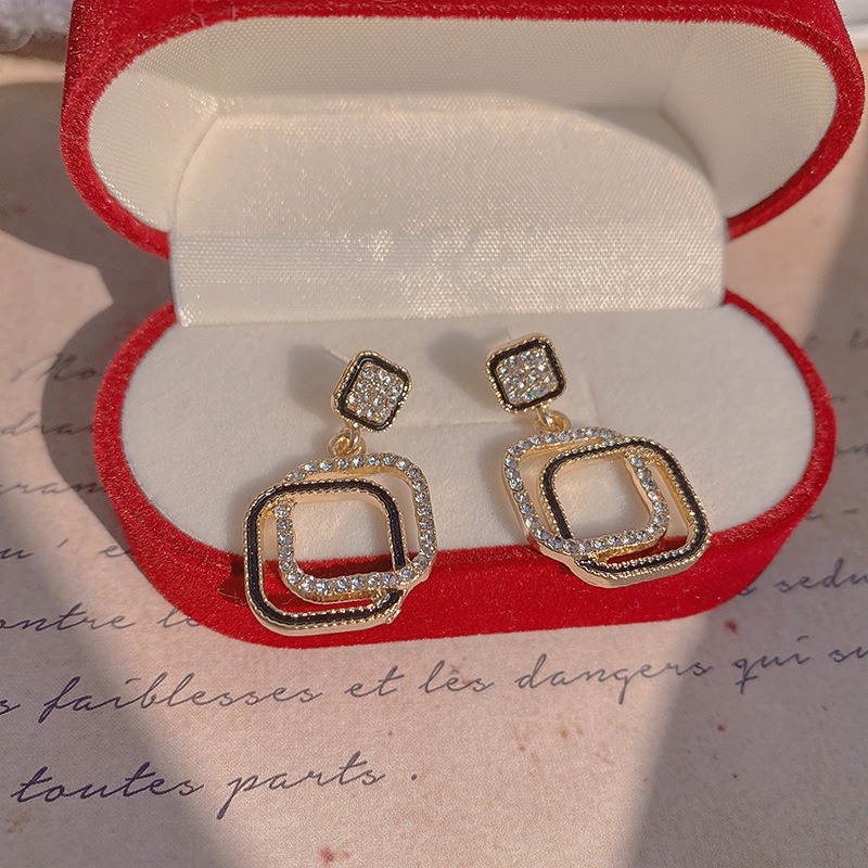 Bông Tai Hình Vuông Đính Đá Đơn Giản Thời Trang Xuân Hè Phong Cách Hàn Quốc