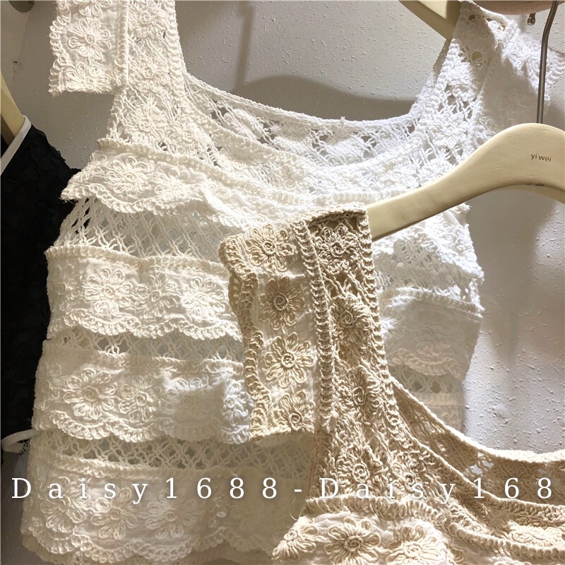 Có Sẵn- Áo Lưới Phối Ren Bèo Xếp Tầng Cổ Vuông Daisy1688