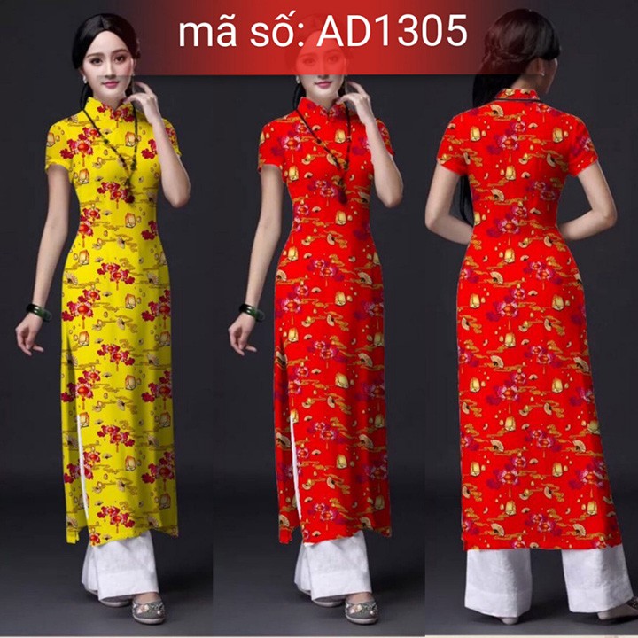 Có size lớn 4XL Set Áo Dài Truyền Thống Dạng cách tân cổ trụ họa tiết lòng đèn kèm quần