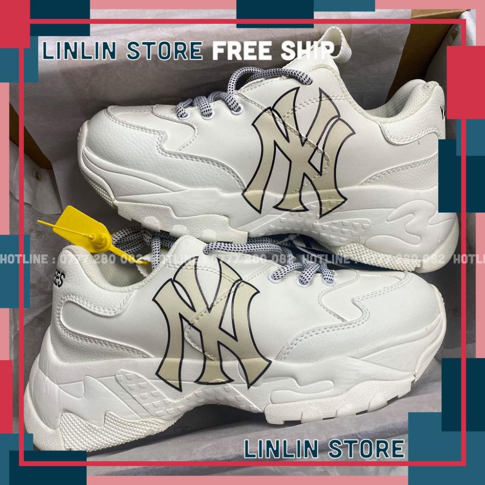 Xả Giày MLB NY Vàng, Giày Sneaker MLB NY Vàng Da Bò Cao Cấp Đế Cao Tăng Chiều Cao Hàng Cao Cấp Full Box + Bill