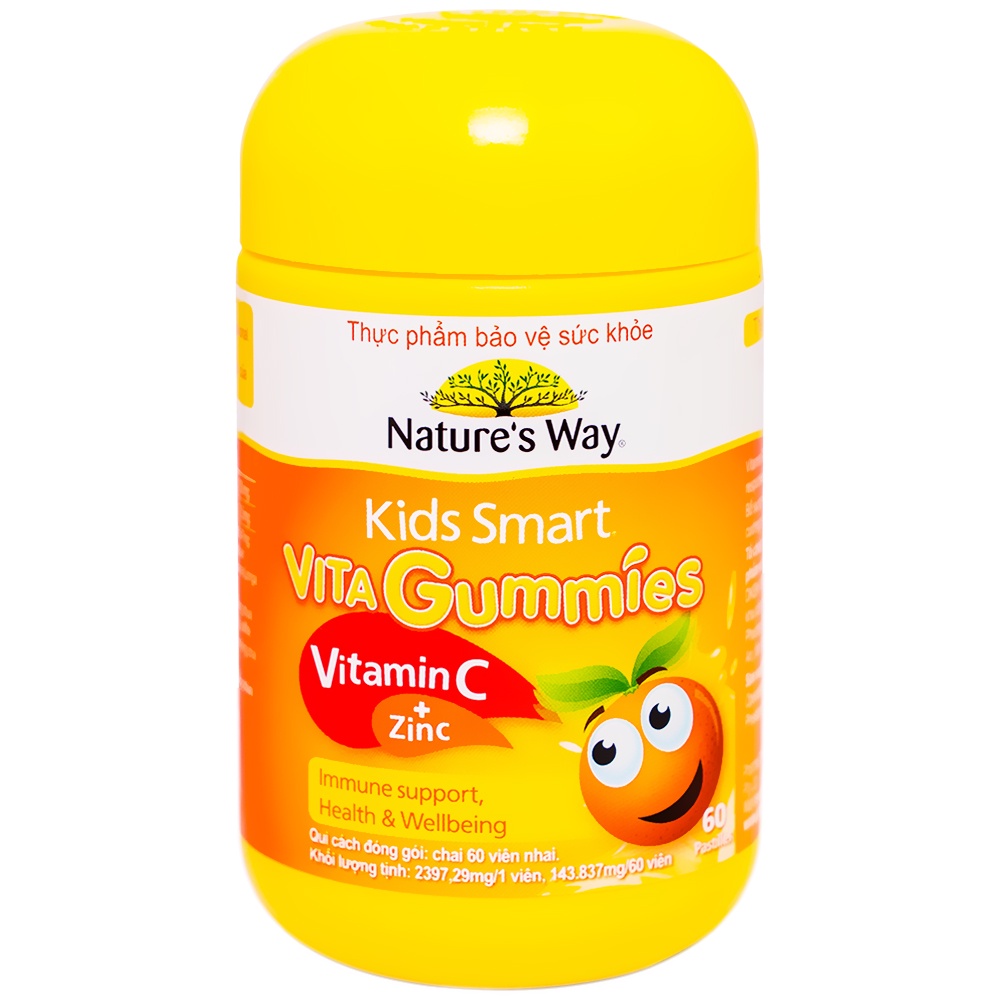 [CHÍNH HÃNG] Kẹo Dẻo Bổ Sung Vitamin C Và Kẽm Cho Bé Nature’s Way Vita Gummies Vitamin C + Zinc 60 viên Úc.