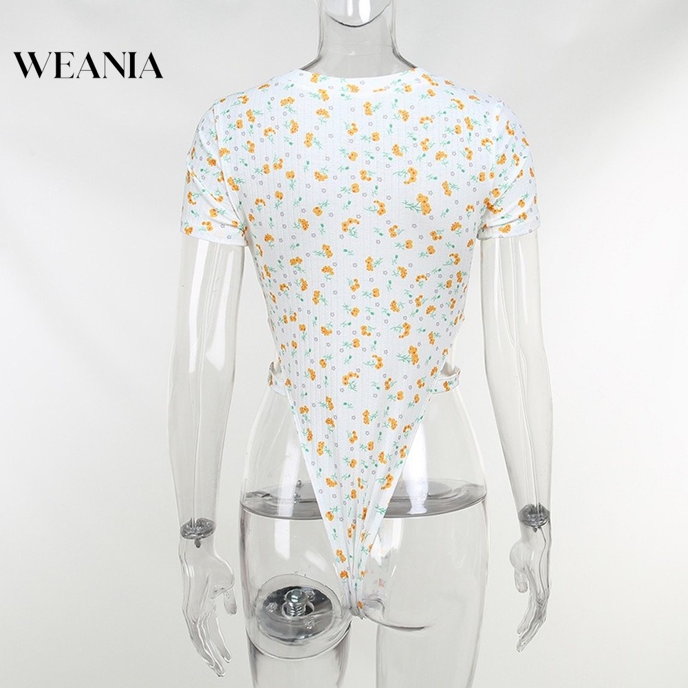 Bộ Áo Liền Quần Ngắn Tay In Hoa Dễ Thương Cho Nữ