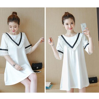 Váy Bầu Trắng Cổ Thủy Thủ ( kèm ảnh thật )