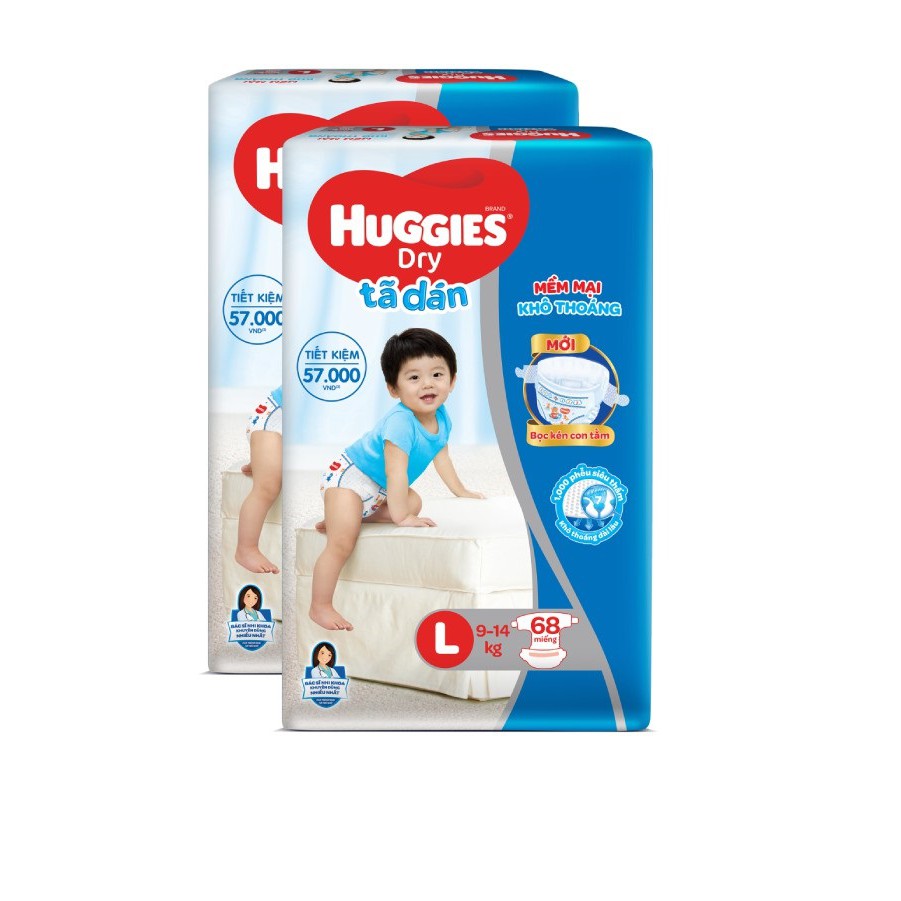 [Cộng 10 miếng] Combo 2 Tã Dán Huggies Dry Super Jumbo M76/L68/XL62/XXL56