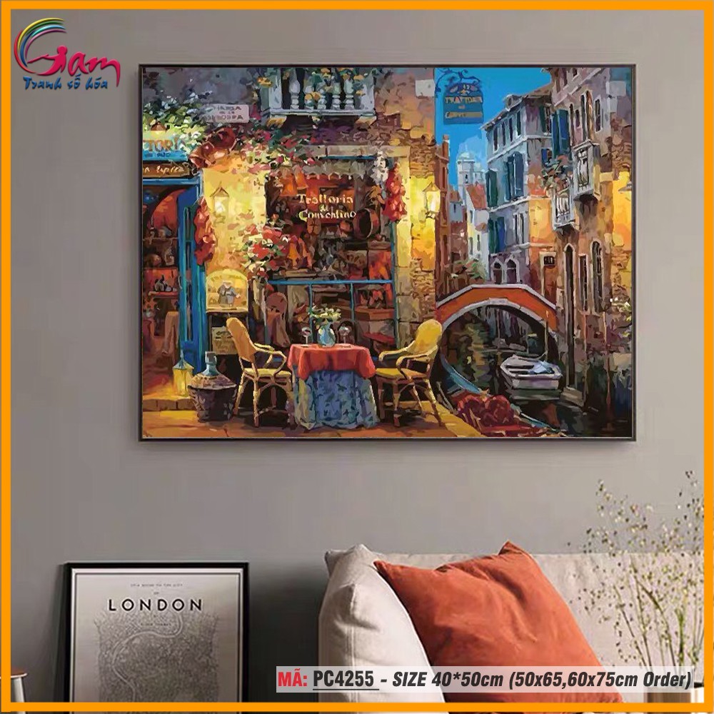 Tranh treo tường trang trí tự tô màu theo số Tranhsohoavn phong cảnh phố cổ đêm Venice PC4255