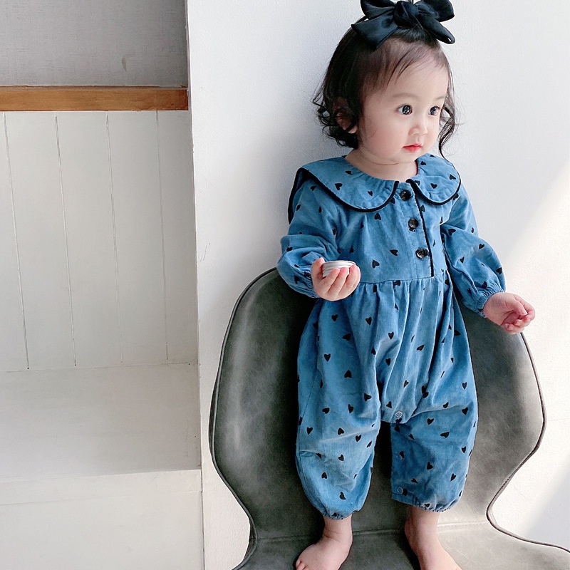 Jumpsuit cotton dài tay in hoa cho bé gái