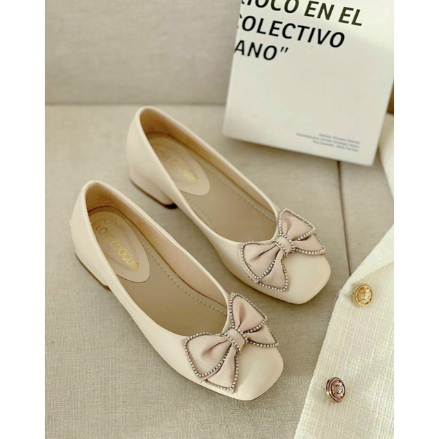 Giày cao gót nơ vải gót cao 3p êm chân