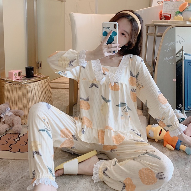 Bộ ngủ dài tay pijama nữ chất cotton cao cấp dễ thương DT88