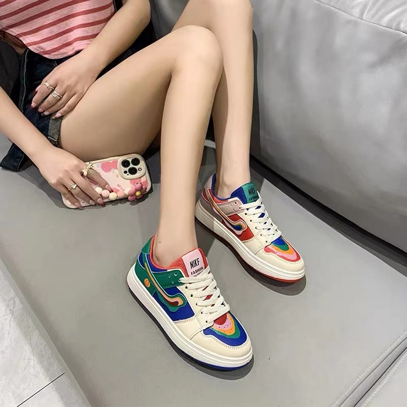 Giày sneaker nu Giày Thể Thao Da Phối Màu Cầu Vồng Thời Trang 2022 Cho Nữ