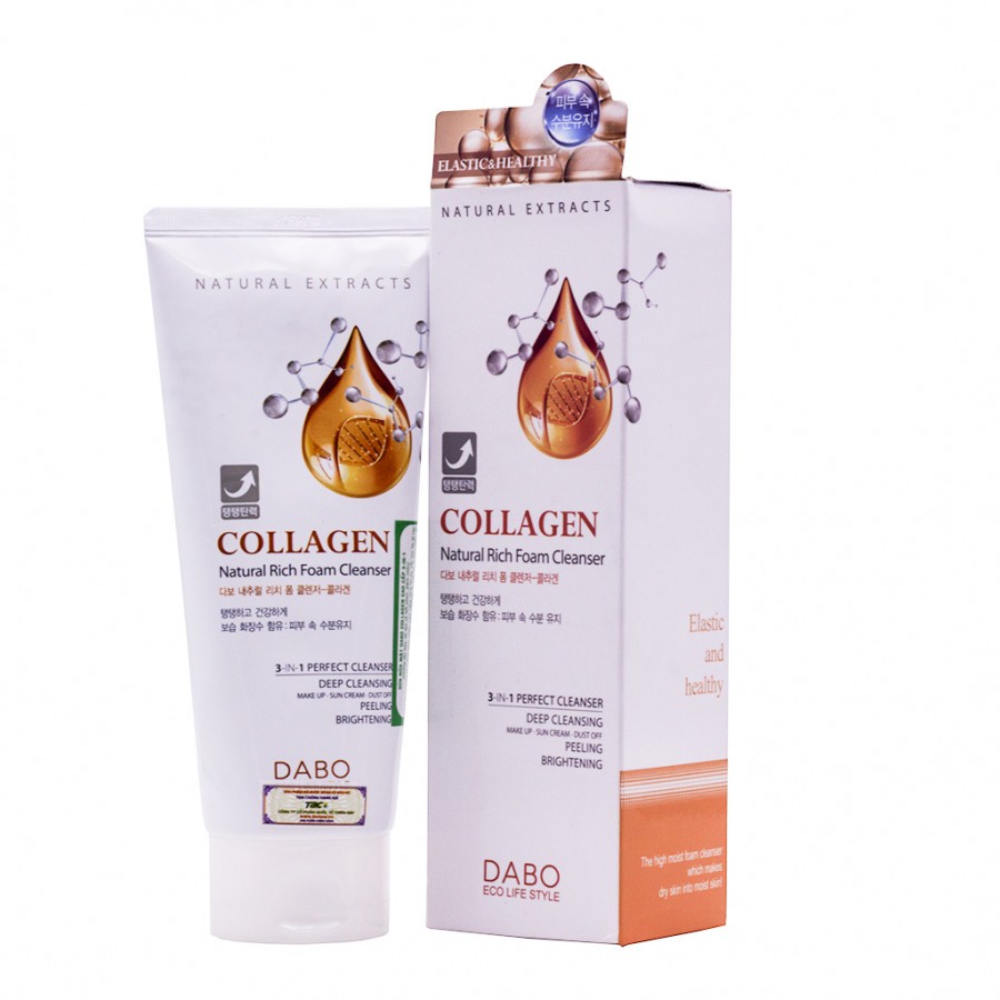 Sữa Rửa Mặt Collagen Trắng Da Cao Cấp 3 in 1 Dabo Collagen Natural Rich Foam Cleanser 180ml - Hàn Quốc Chính hãng