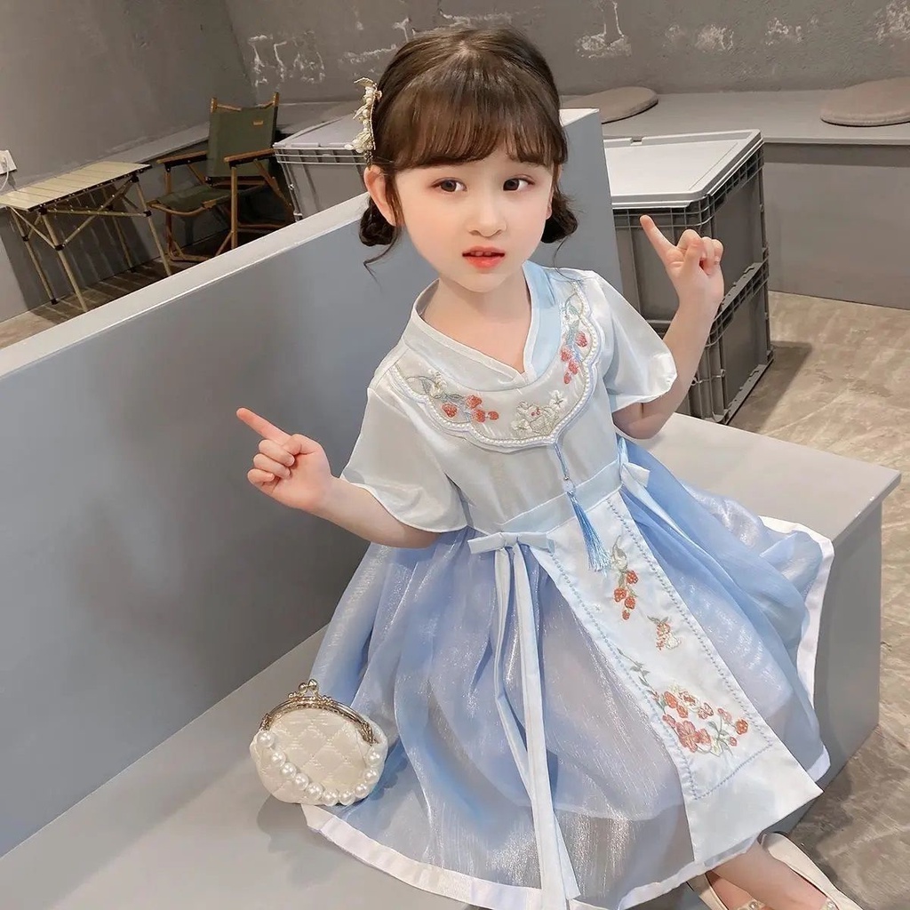 Đầm Hán Phục Tay Ngắn Thêu Hình Dâu Tây Phong Cách Trung Hoa Mới Mùa Hè 2022