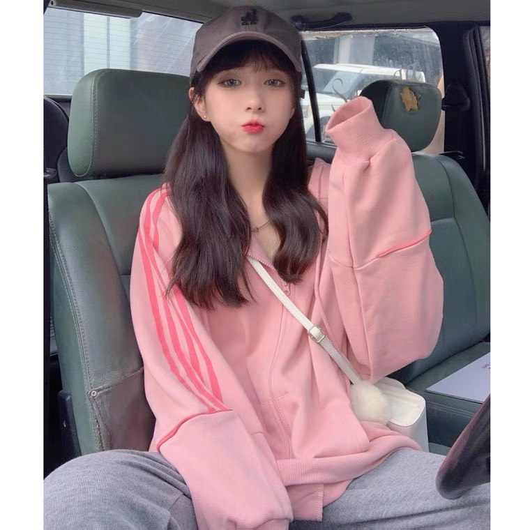 Áo Khoác Nỉ Nữ Form Rộng Dài Tay Có Mũ Phong Cách Cá Tính Năng Động - Áo Sweater Hoodie Thể Thao 3 Sọc Chất Nỉ Cotton | BigBuy360 - bigbuy360.vn