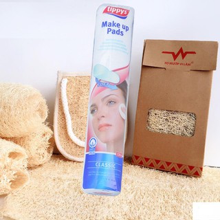 Combo làm sạch : Bông tẩy trang Tippys 80 miếng + 1 bông tắm xơ mướp vi lâm 