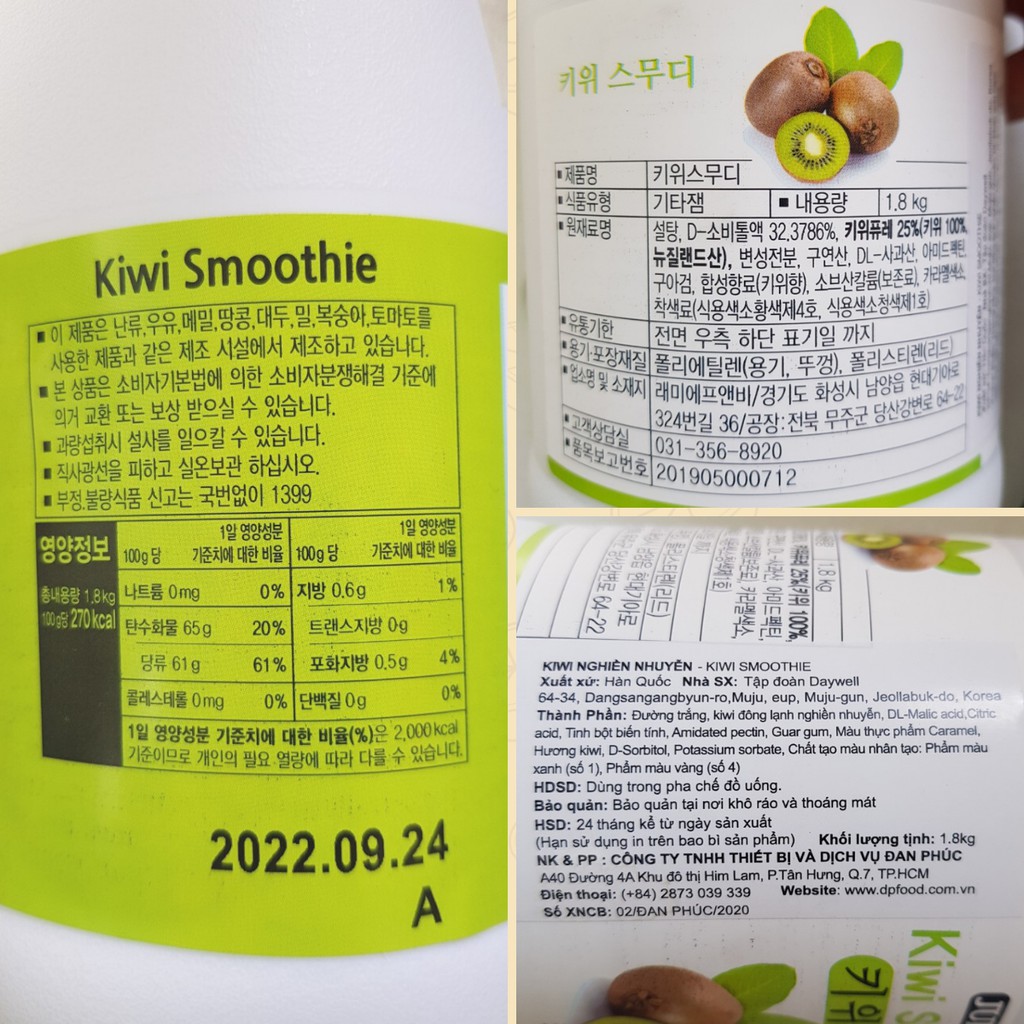 Smoothie Kiwi làm trà trái cây, đá xay, soda thay thế Sinh tố Syrup Siro Puree  - JUPITER