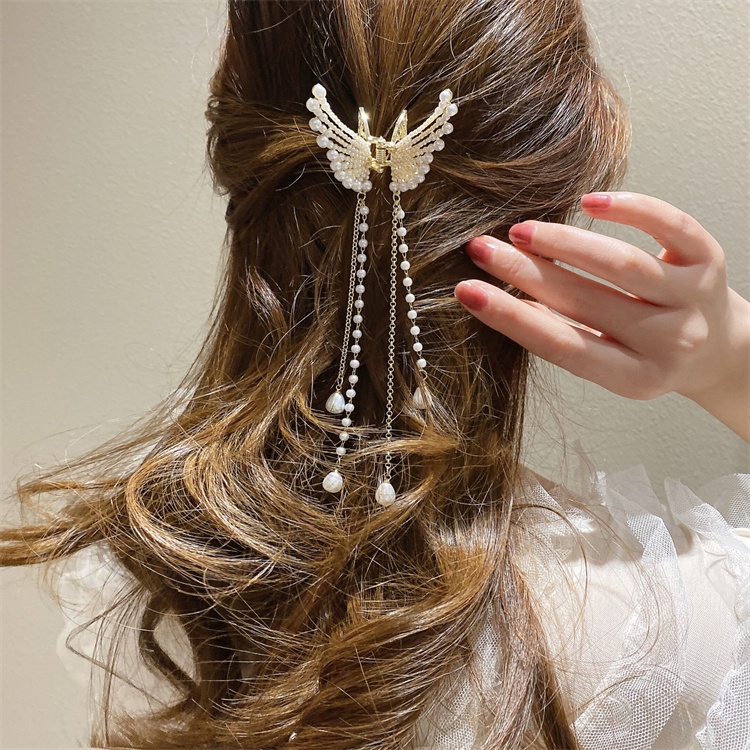 Kẹp Tóc Hình Bướm Đính Ngọc Trai Giả Bằng Kim Loại Kích Thước Nhỏ Cho Nữ