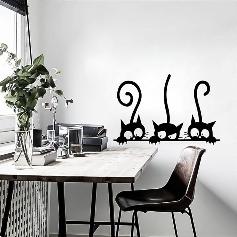 2 miếng dán tường hình mèo đen sáng tạo