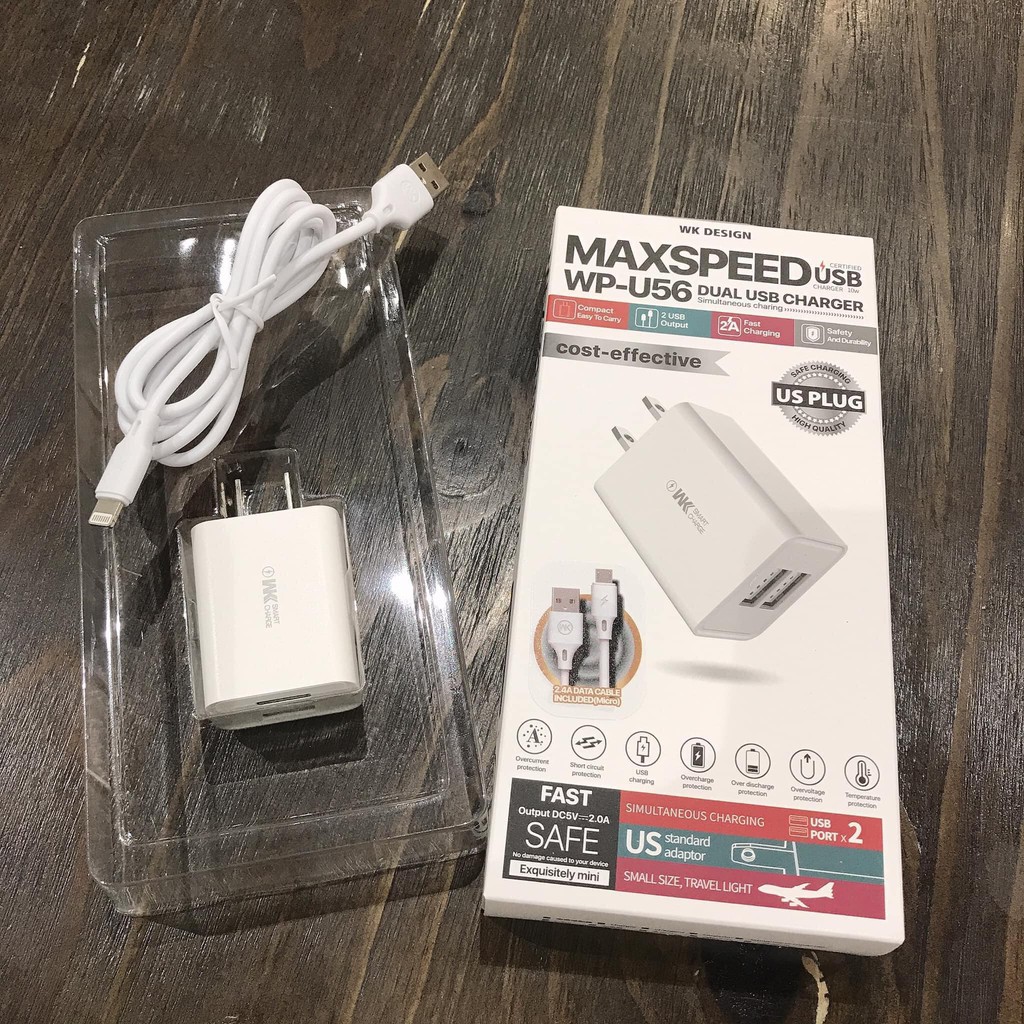 Cả Bộ Củ Cáp Sạc Nhanh 2 Cổng USB 2A, WP-U56 - Hỗ Trợ Sạc Nhanh Cho Điện Thoại Iphone, Samsung, Huawei, Xiaomi, Oppo