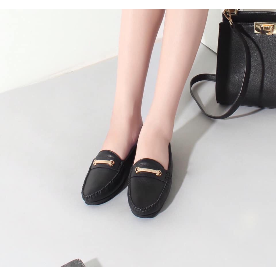 Giày mọi nữ đế bệt cao cấp/ giày đế bằng Màu bò- đen | ASHOES VNXK | BigBuy360 - bigbuy360.vn