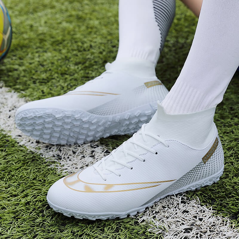 Giày đá bóng sân cỏ tự nhiên thiết kế cổ cao màu đen trắng phong cách Cr7 Mercurial Fg Tf Futsal cỡ 35-47 dành cho nam