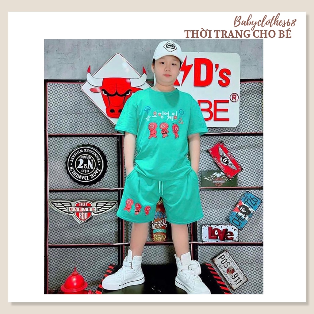 SET QUẦN ÁO CỘC TAY CHO BÉ TRAI - CHUẨN COTTON , TRÒ CHƠI CON MỰC, SQUIDGAME , MỀM MẠI CO GIÃN SIZE 7-19KG [CT47]