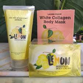 COMBO 3 SẢN PHẨM KEM BODY CHANH LEMON,Ủ TRẮNG CHANH LEMON VÀ TẨY DA CHẾT