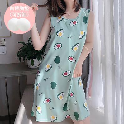 Váy ngủ khoet lách cotton có đệm ngực dưới 55kg, đầm ngủ cute cotton