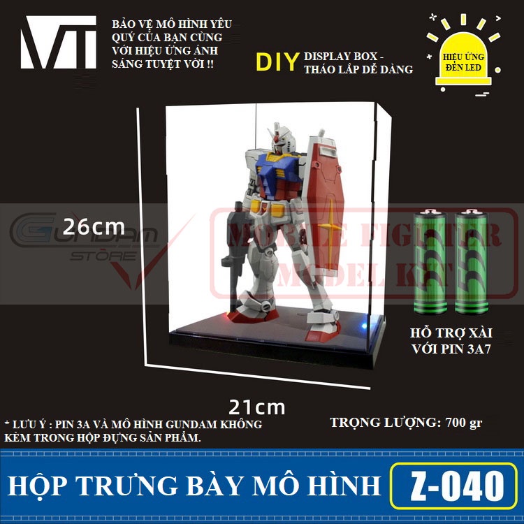 Hộp Trưng Bày Mô Hình Display Box Chất Liệu Mica Kèm Hiệu Ứng Led [ Xài Pin 3A ]