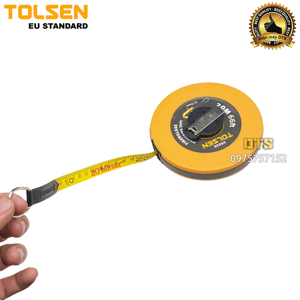 Thước dây cuộn 20m công nghiệp sợi thuỷ tinh TOLSEN, thước cuốn đa năng nhựa ABS bọc cao su siêu bền, tốc độ cuốn nhanh