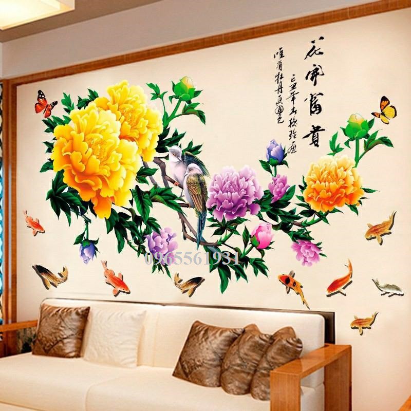 DECAL DÁN TƯỜNG HOA MẪU ĐƠN 3D