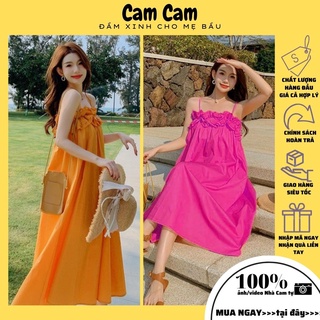 Đầm maxi đầm xếp li 2 dây suông, bầu bí bon chen, cực xinh 2 màu hồng, cam, viền ngực