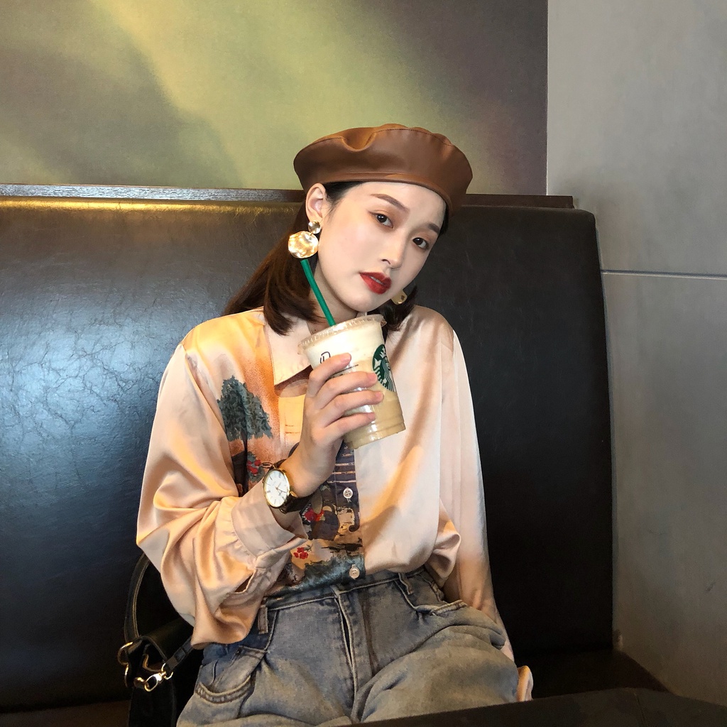 Nón beret vải da PU thời trang, mũ nồi ulzzang có dây điều chỉnh Emmer191